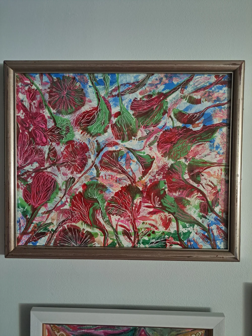 Framed Botanical Abstract Wall Art in Red and Green
